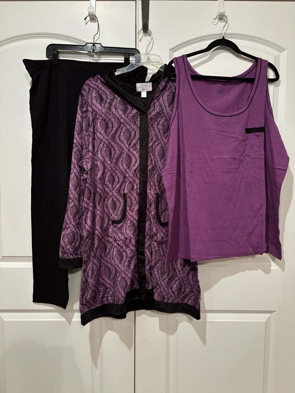 Carole Hochman Pajama Set Size 3X Purple Black 3 Piece Sleepwear